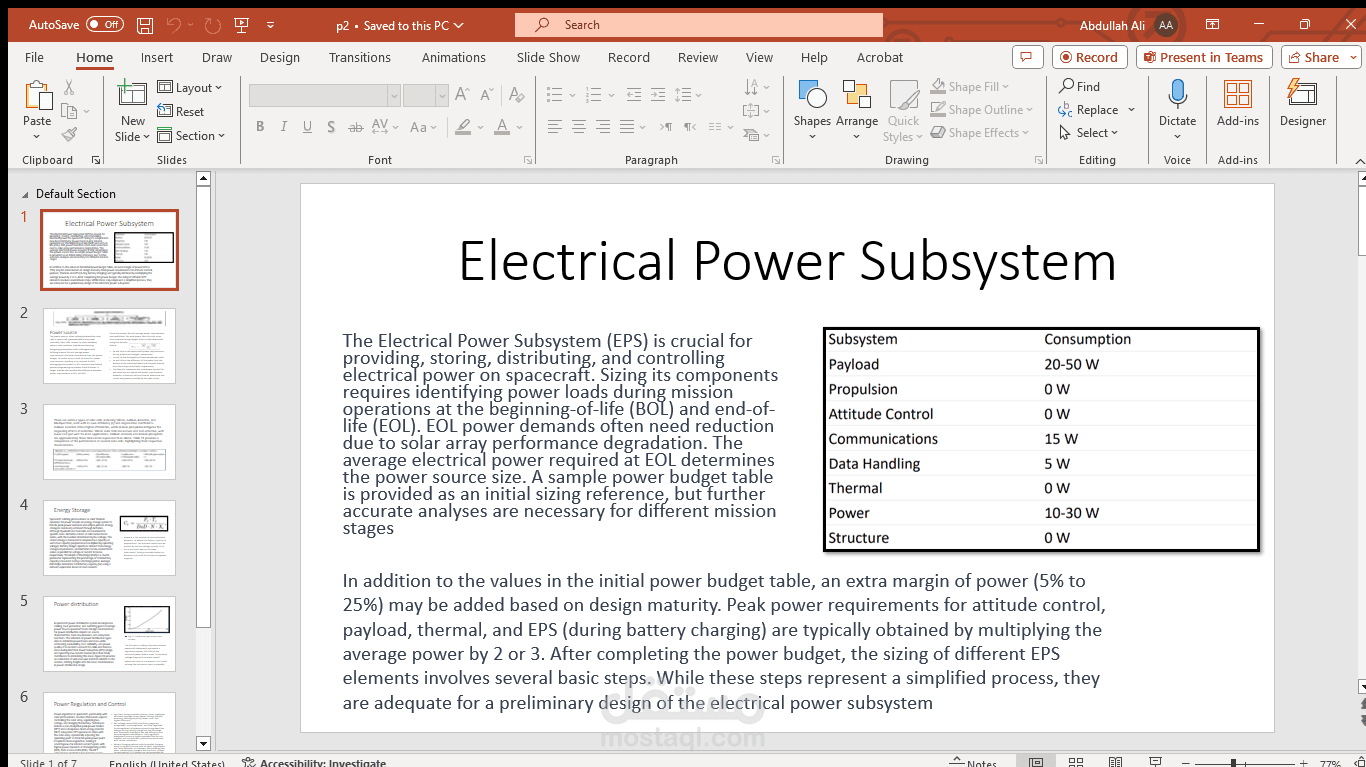 presention about power subsystem of a sattellite