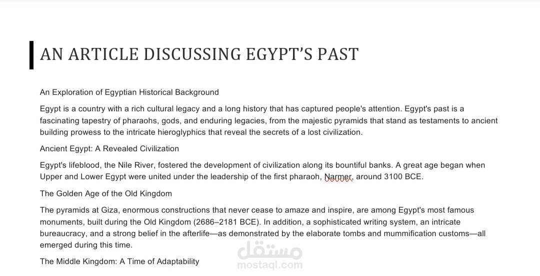 An article discussing Egypt's past