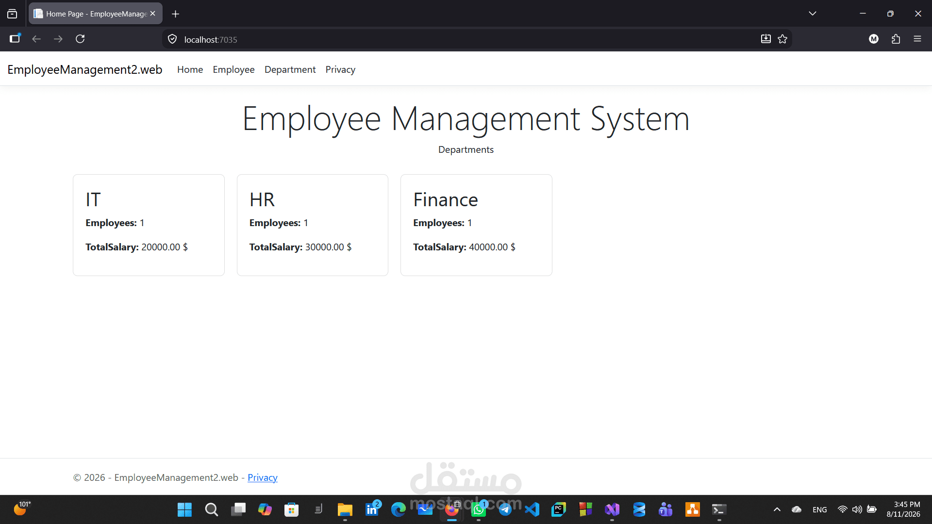 نظام إدارة الموظفين باستخدام ASP.NET Core