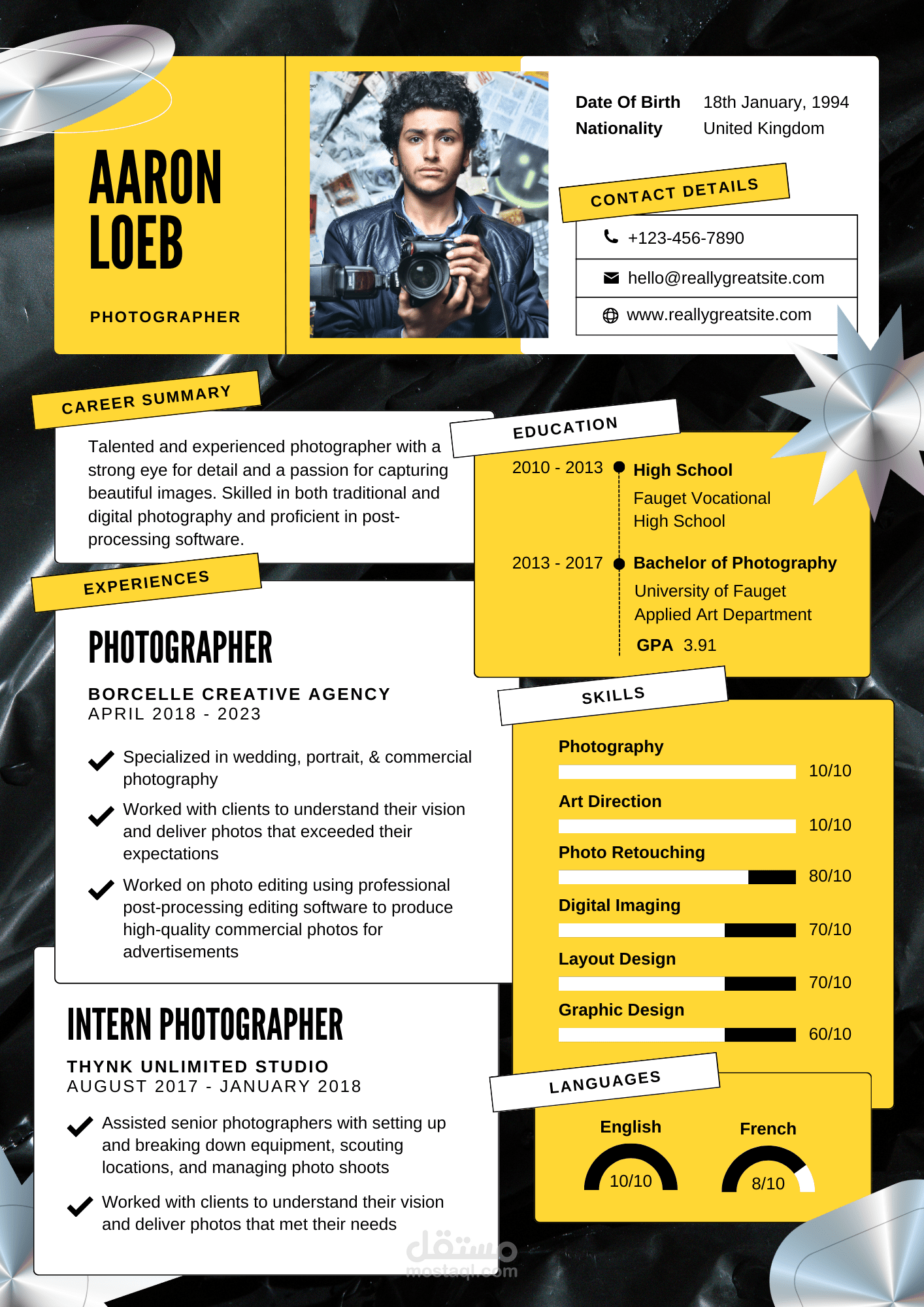 Black White Yellow Modern Creative Urban Resume