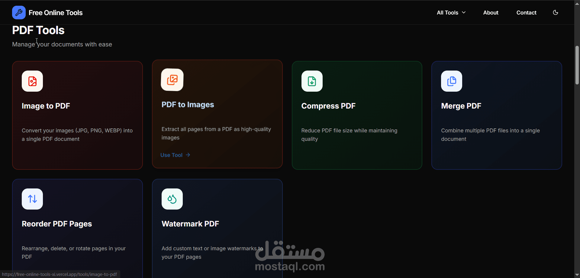 "موقع أدوات PDF وصور احترافي (SaaS) جاهز ومتكامل مع 10 أدوات، نظام اشتراكات، ولوحة تحكم"