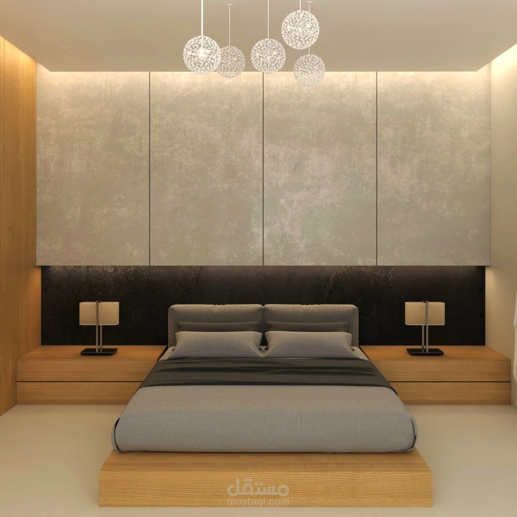 تصميم داخلي وديكور لغرفة نوم حديثة.