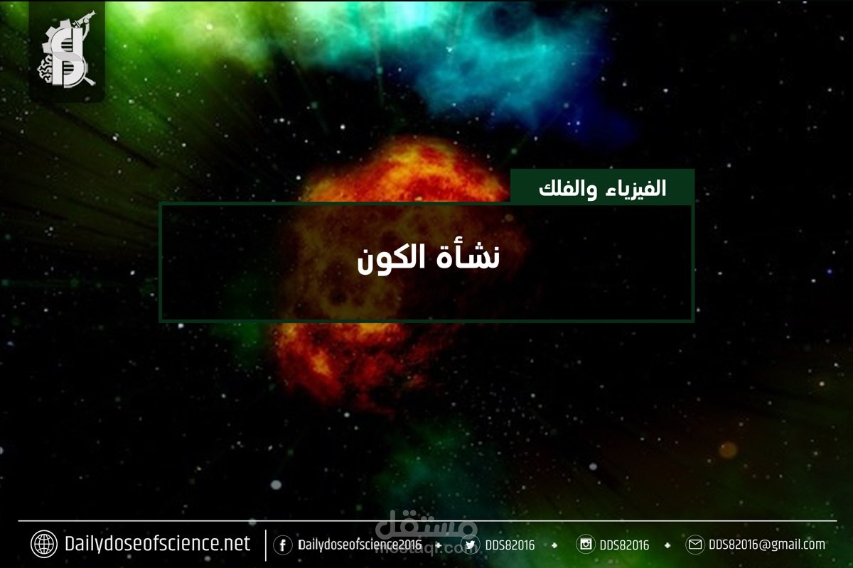 كتابة مقال علمي عن نشأة الكون باستخدام عدة مصادر باللغة الانجليزية، مع مراعاة التناسق بين المعلومات.