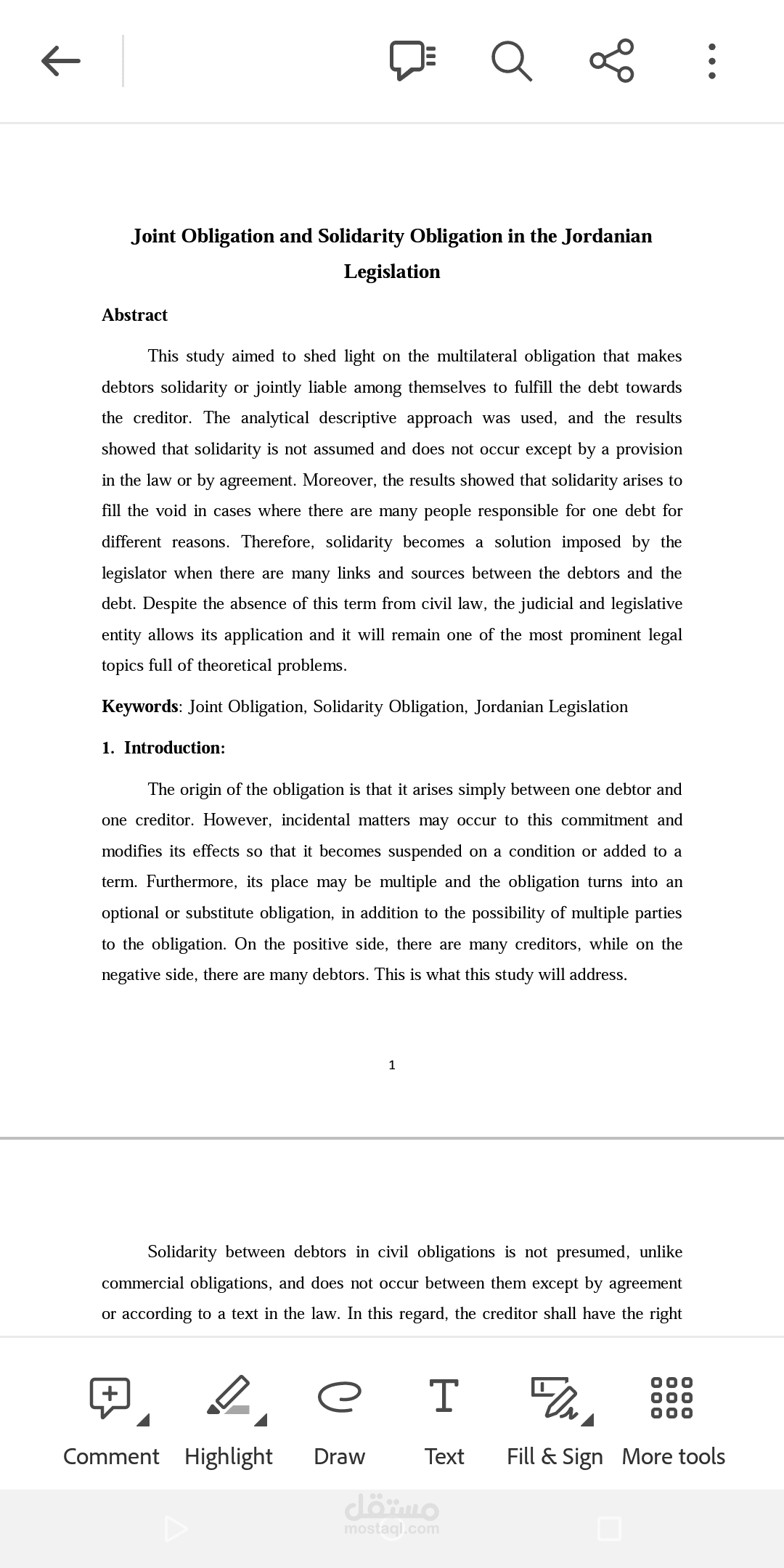 Joint Obligation and Solidarity Obligation in the Jordanian Legislation
