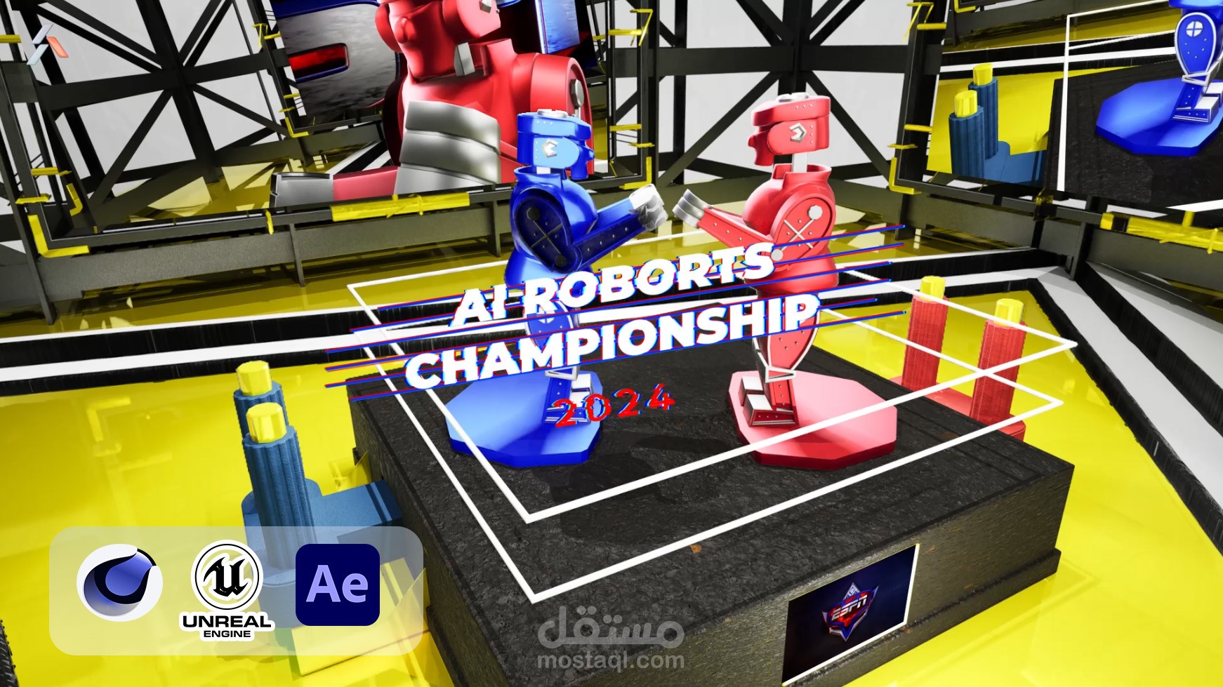 Ultimate Robot Robot Rumble: 3D Animation Showdown in Cinema 4D and Unreal! |WWE Style Circle Match