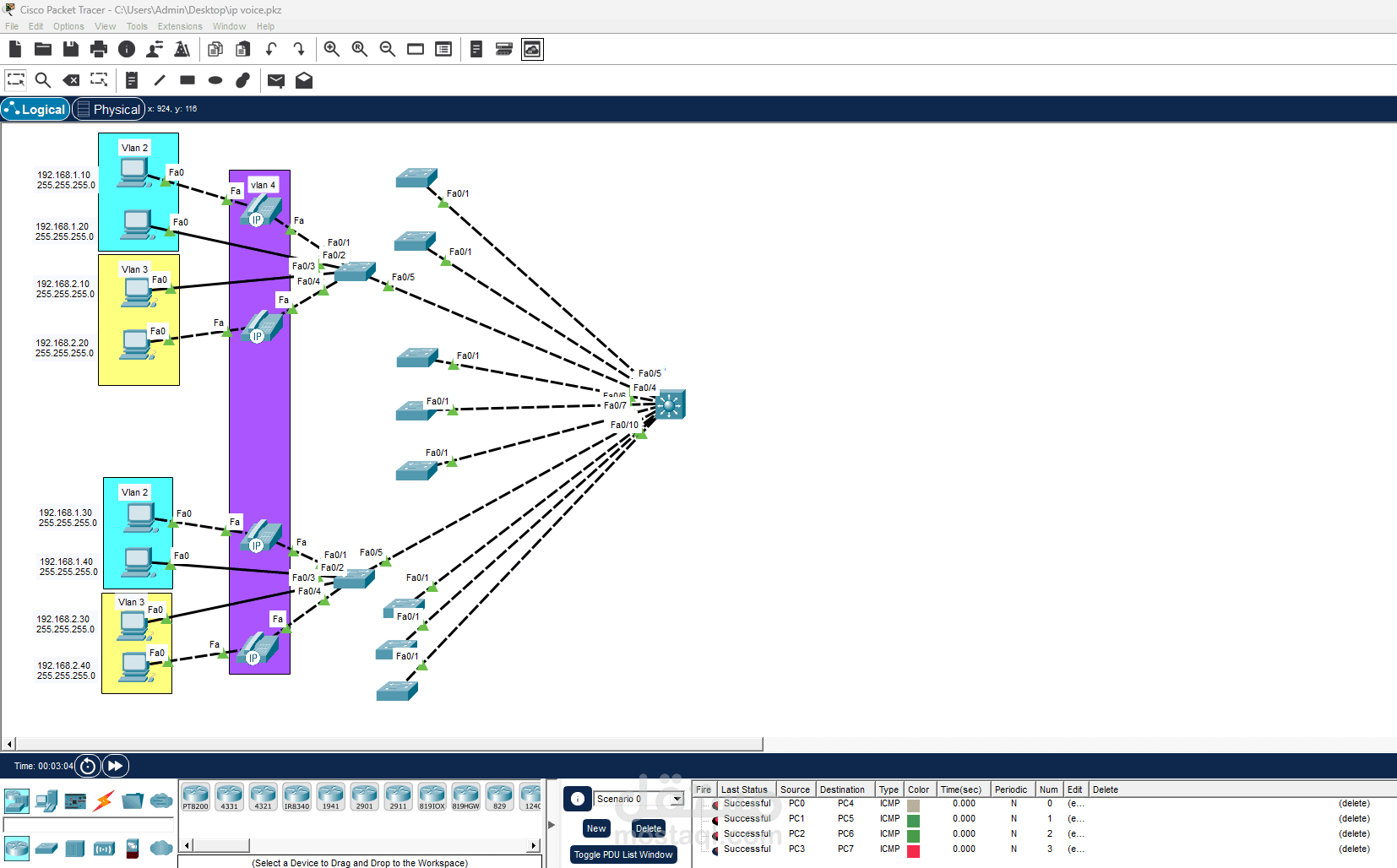 تصميم وتنفيذ شبكة VoIP باستخدام VLANs في Cisco Packet Tracer