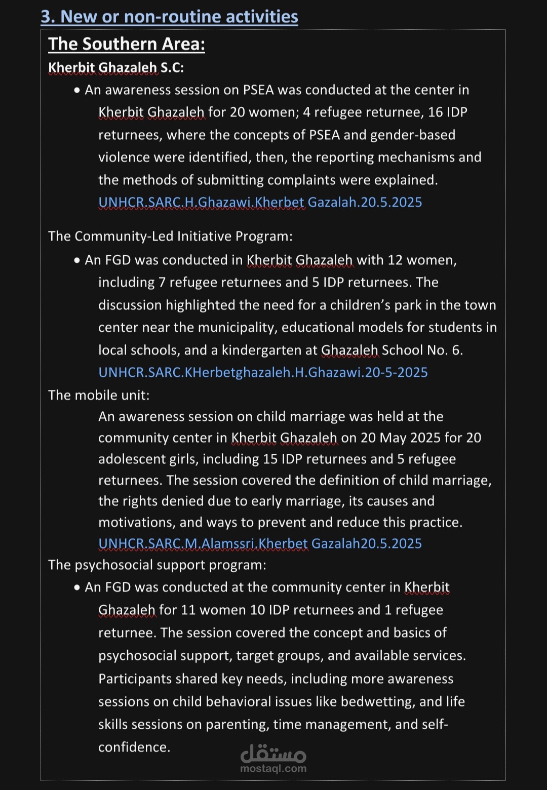 The Southern Area weekly report