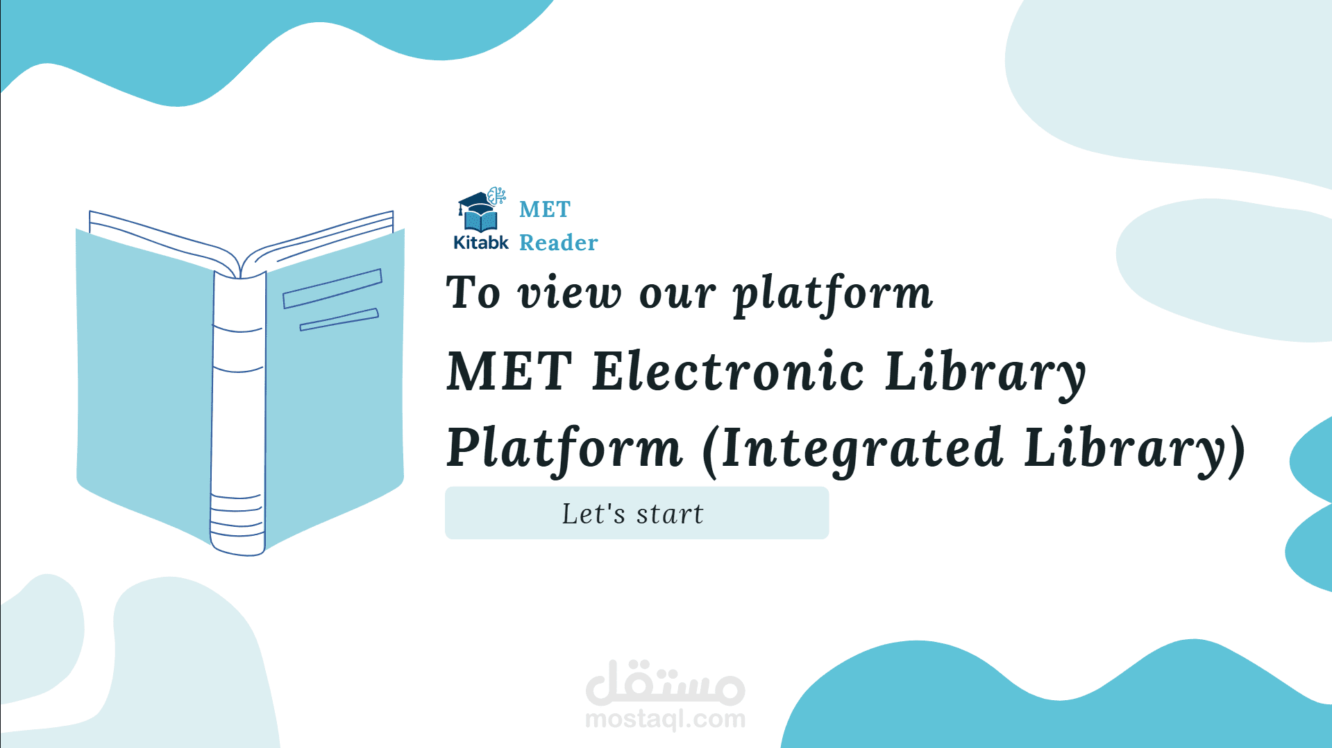 تصميم عرض تقديمي احترافي على Canva لمشروع "منصة مكتبة إلكترونية MET"