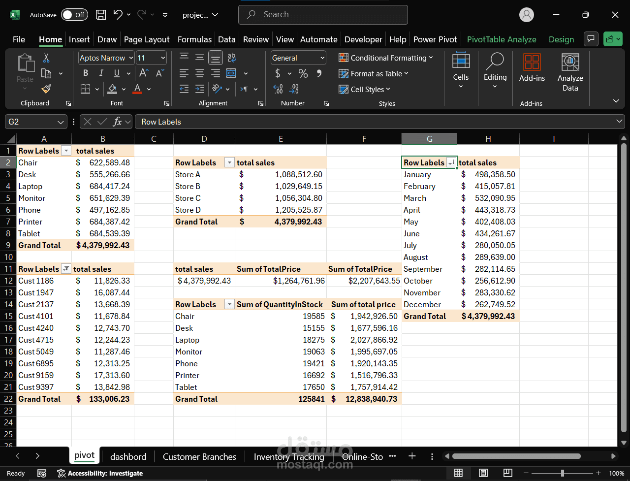تحليل بيانات متكامل وبناء داشبورد تفاعلي باستخدام Excel