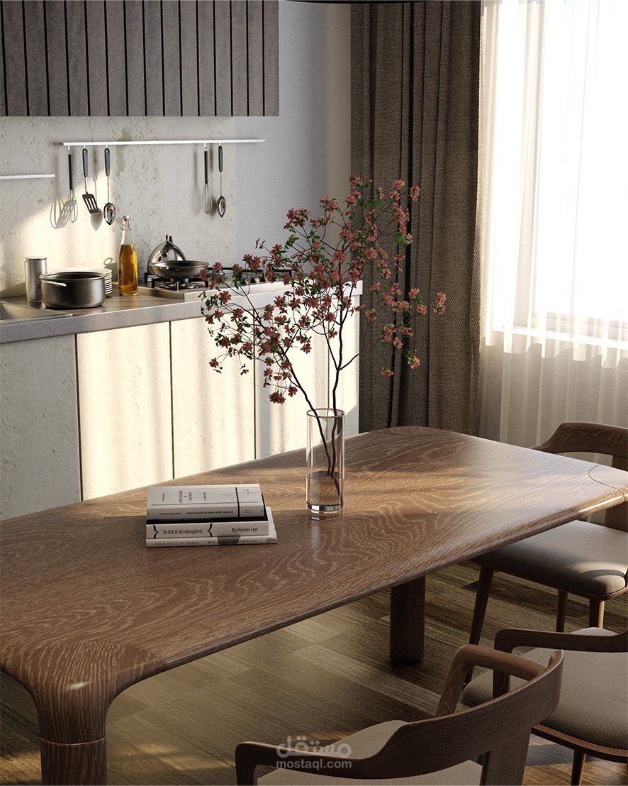 آلية دمج المطبخ مع ركن الجلوس بطريقة مبتكرة