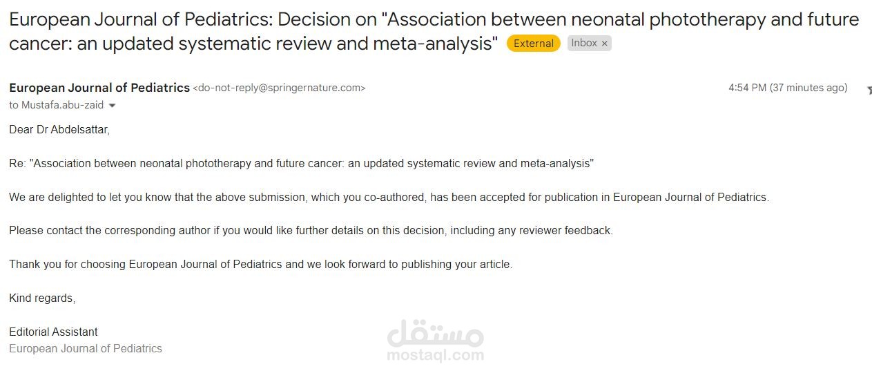 Association between neonatal phototherapy and future cancer: an updated systematic review and meta-analysis (Q1 Journal)