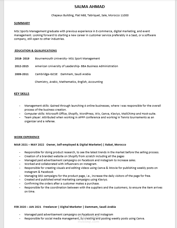 British resume السيرة الذاتية البريطانية