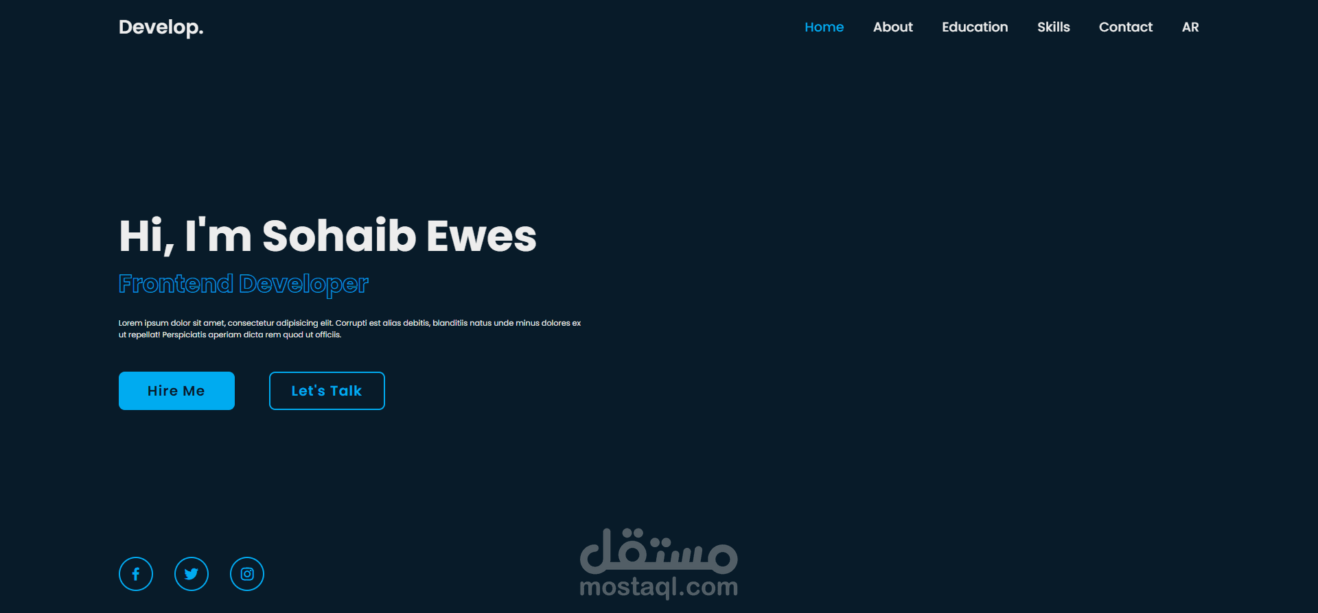 بورتفوليو بالوان دافئة بلغة HTML, CSS AND JS