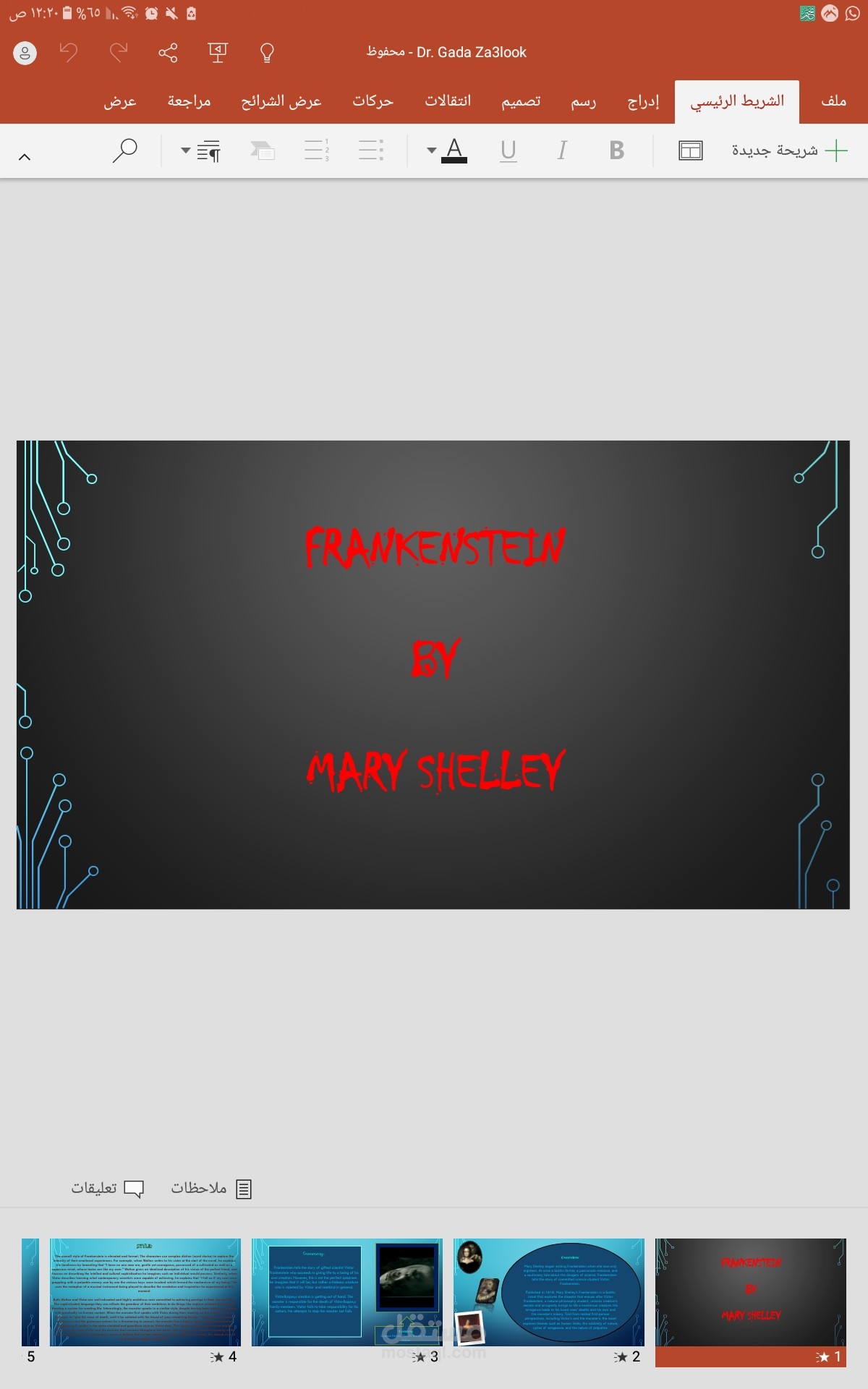 Presentation about Frankenstein