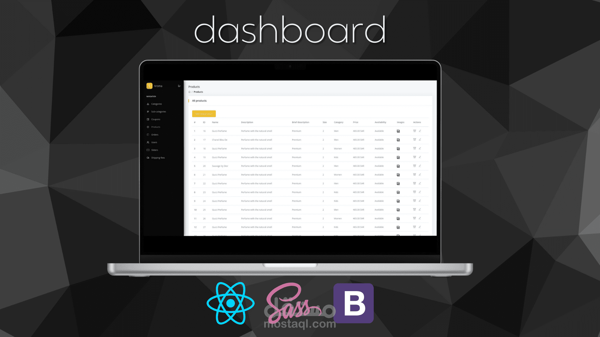 لوحة تحكم لمتجر الكتروني