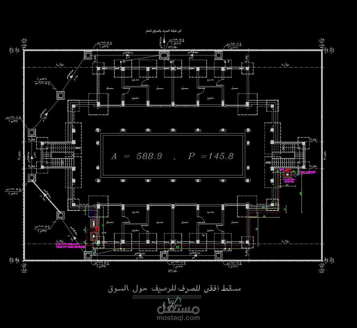 تصميم خط حريق لمبنى سوق تجارى (٢طابق)