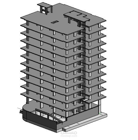 نمذجة برج سكني مكون من ارضي و 9 طوابق باستحدام برنامج Revit