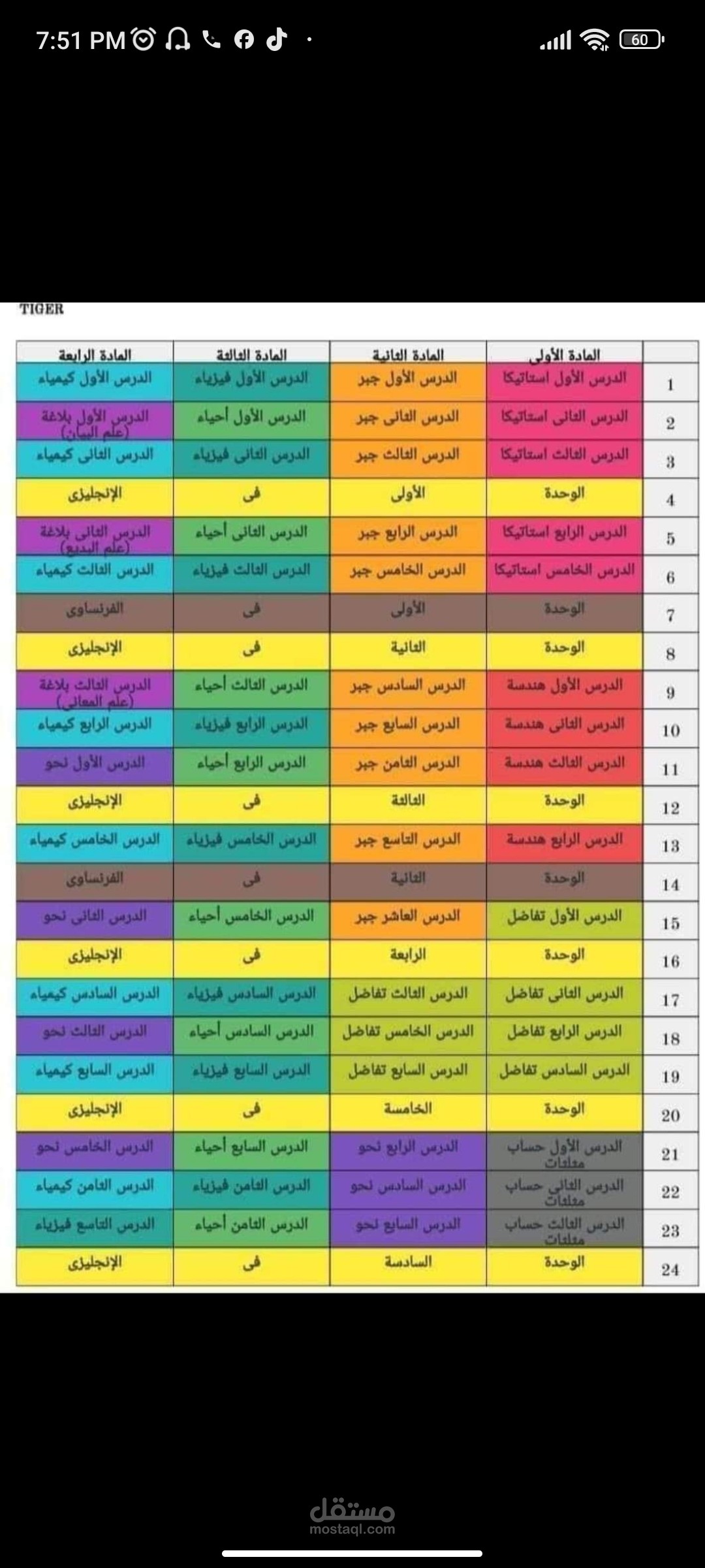 جدول مذاكره تنظيم دروس للطلاب