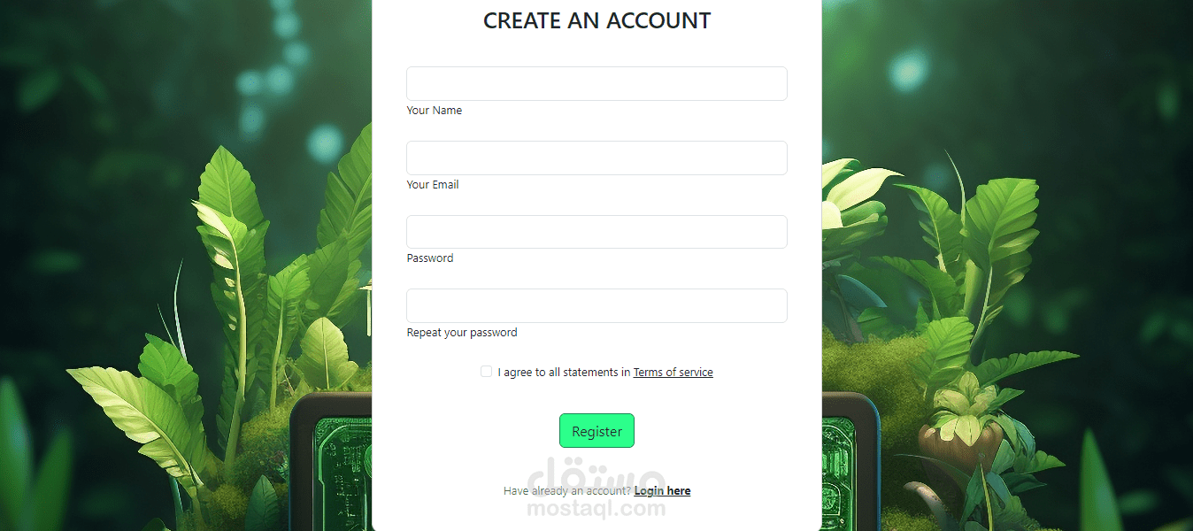 تصميم صفحة تسجيل حساب جديد