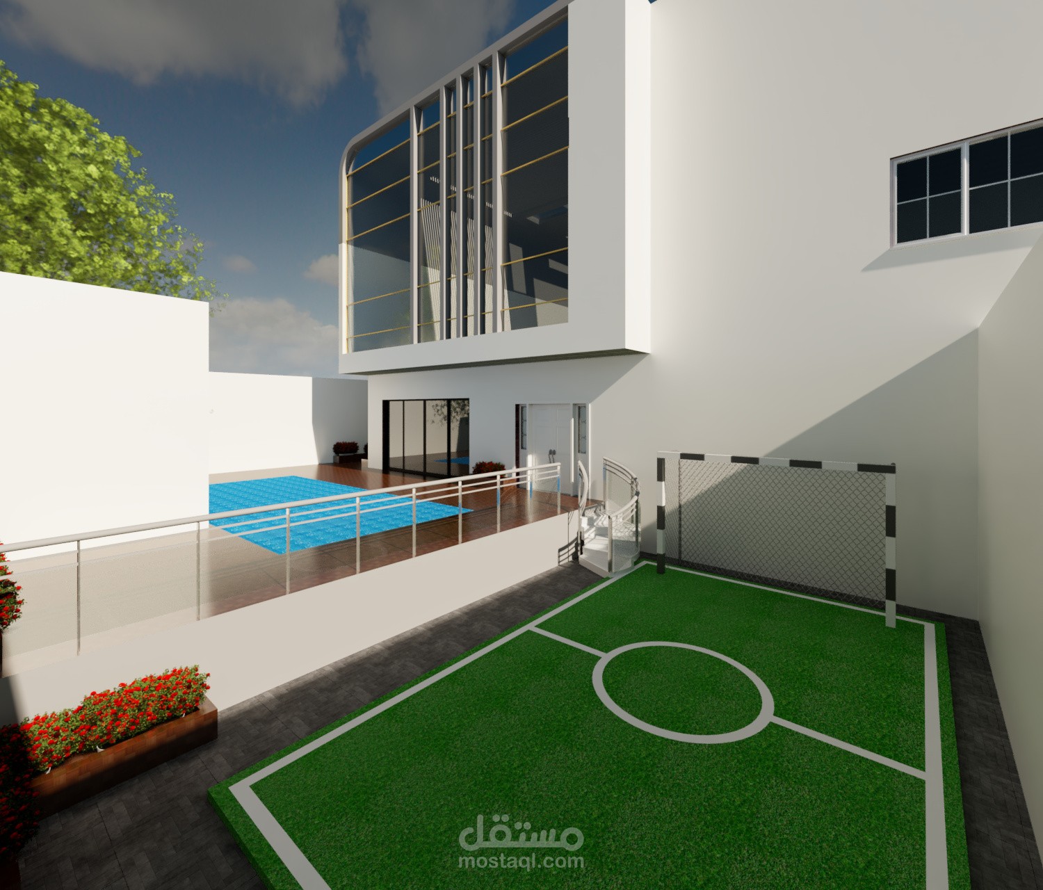 تصميم خارجي ثلاثي الابعاد مع توزيع داخلي على حسب رغبة العميل