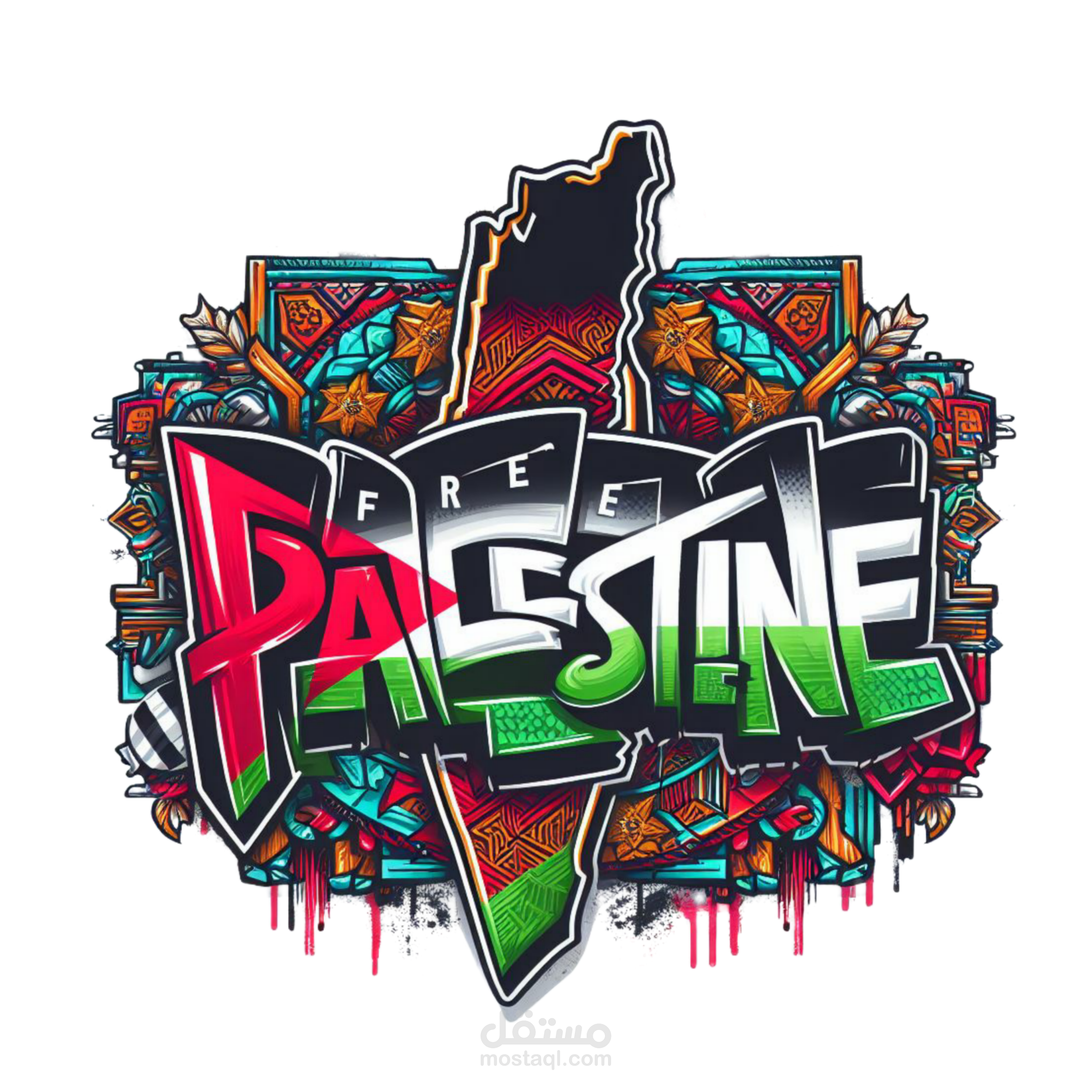تصميم شعار يحمل اسم "فلسطين حره" بخاصيه png