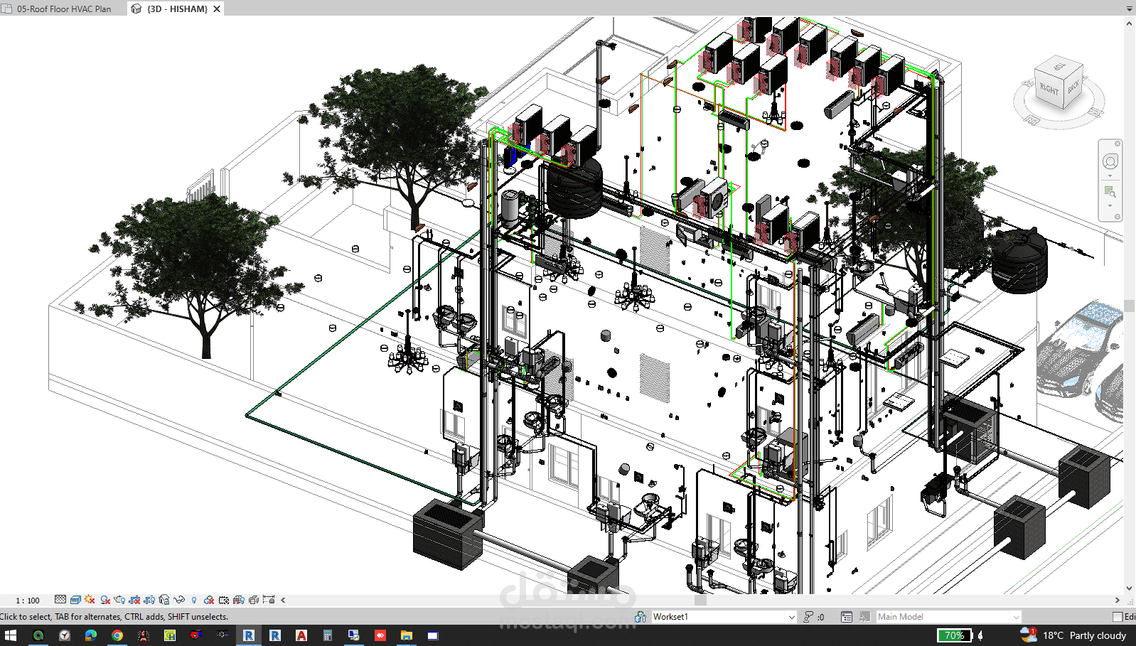 احدي الفلل التي تم العمل عليها مخططات الميكانيكا و الكهربا (Revit)