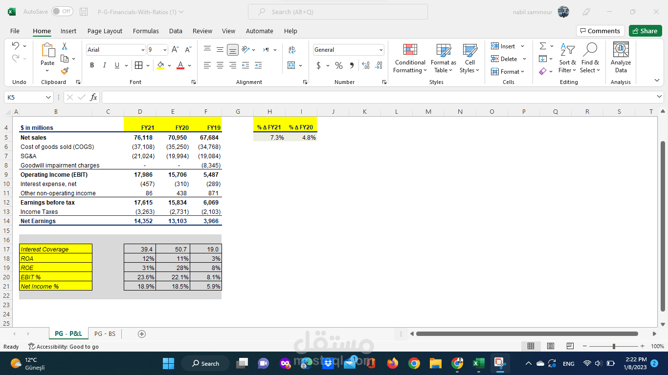 التحليل المالي الشامل باستخدام برنامج الإكسيل Microsoft Excel