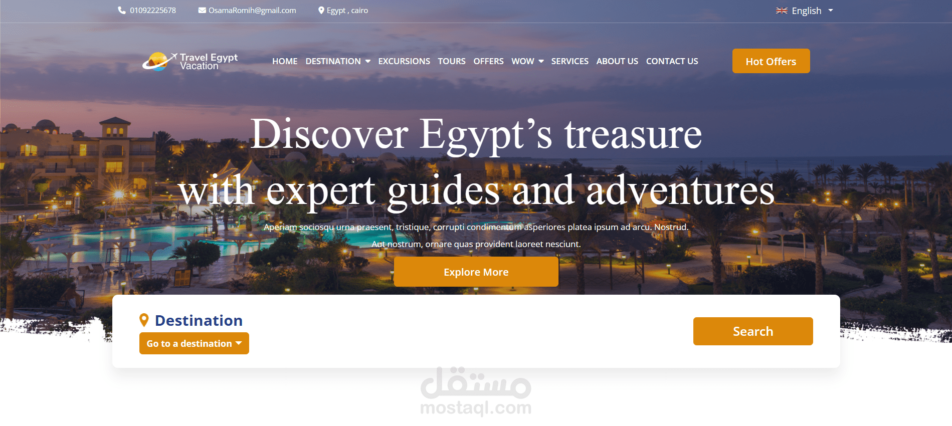 مشروع Travel_Egypt_Vacation (منصة سياحة وباقات سفر للأجانب)