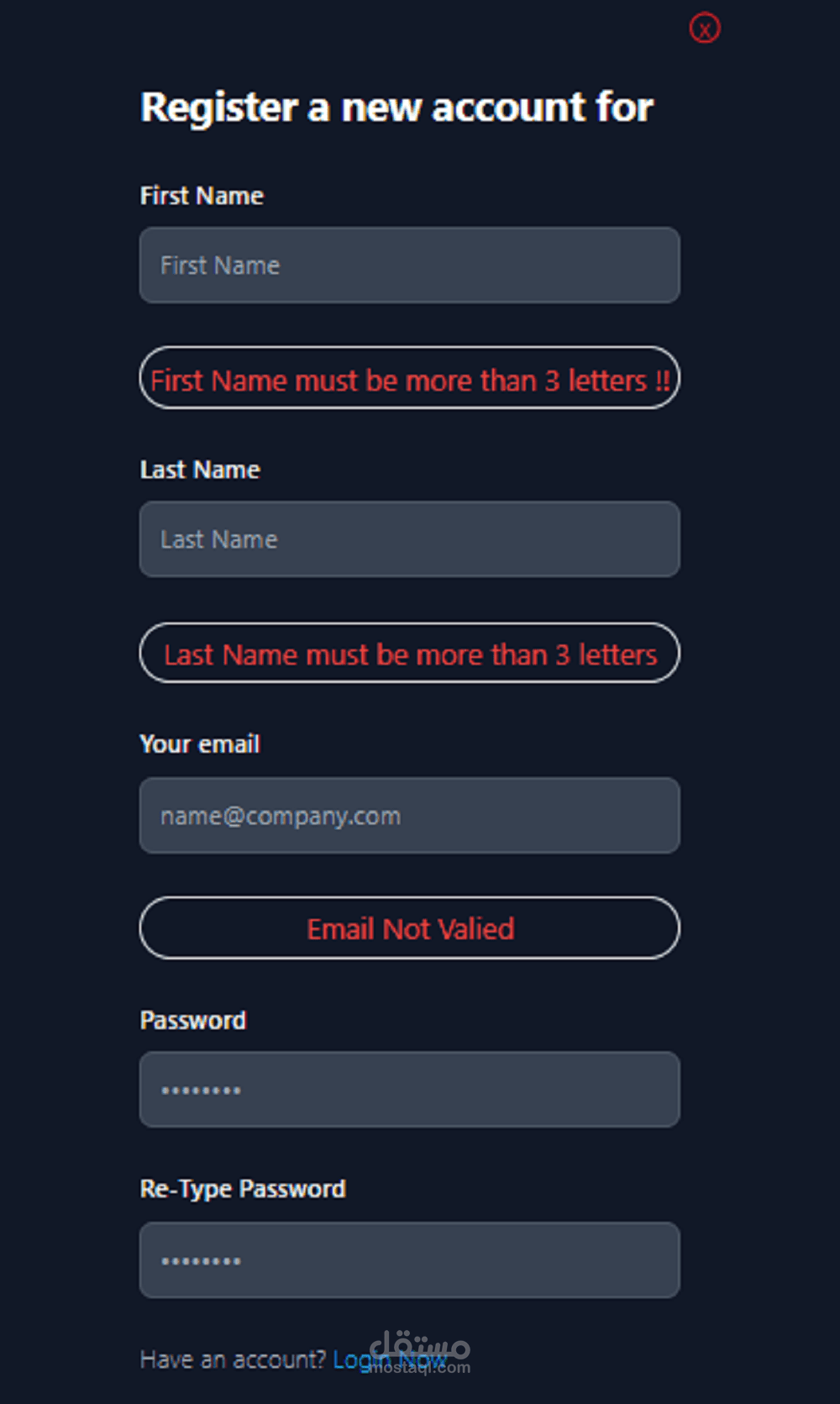 login and register form and page of website