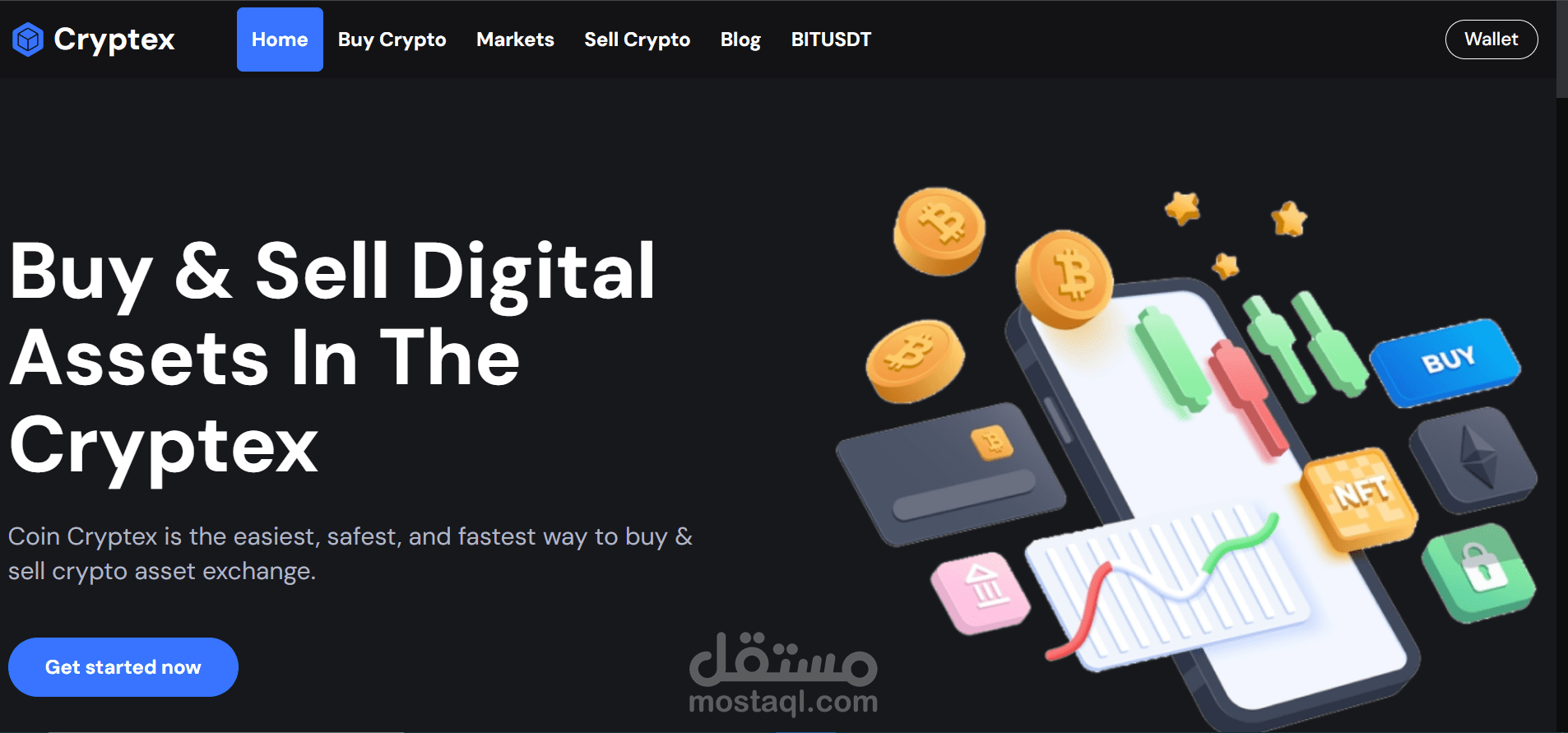 انشاء واجهة أمامية لموقع لبيع و شراء العملات الرقمية
