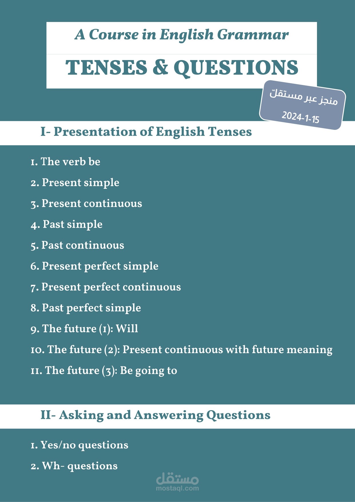 تأليف محتوى - Tenses & Questions in English