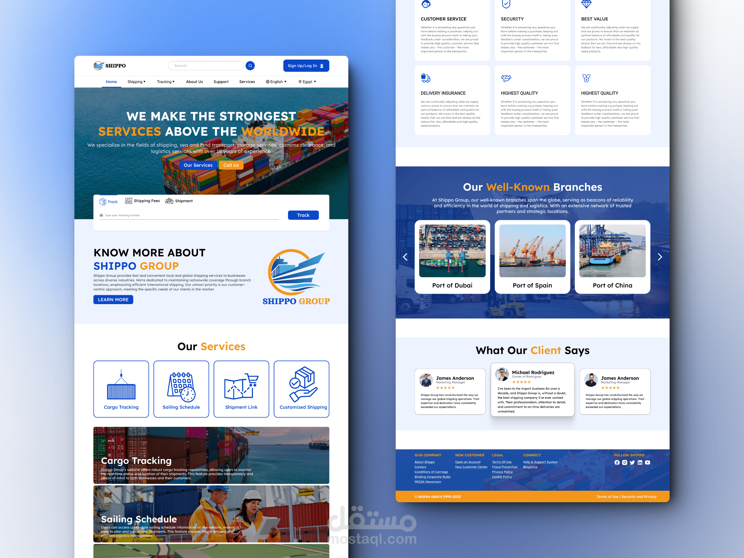 تصميم صفحة هبوط لشركة شحن محليًا وعالميًا وخدمات النقل البحري والبري Shipping Company Landing Page