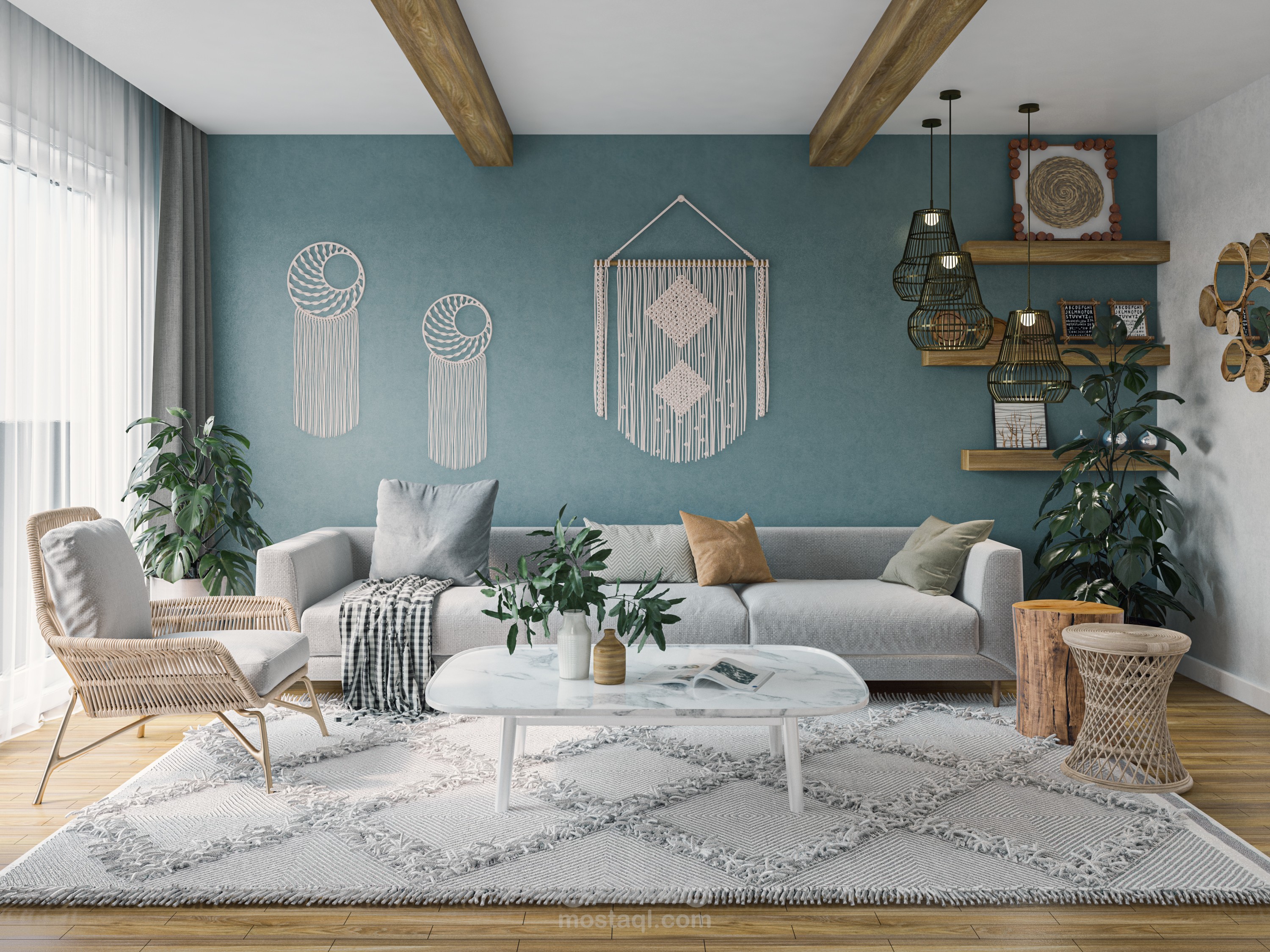 تصميم صالة معيشة على الطراز البوهيمي