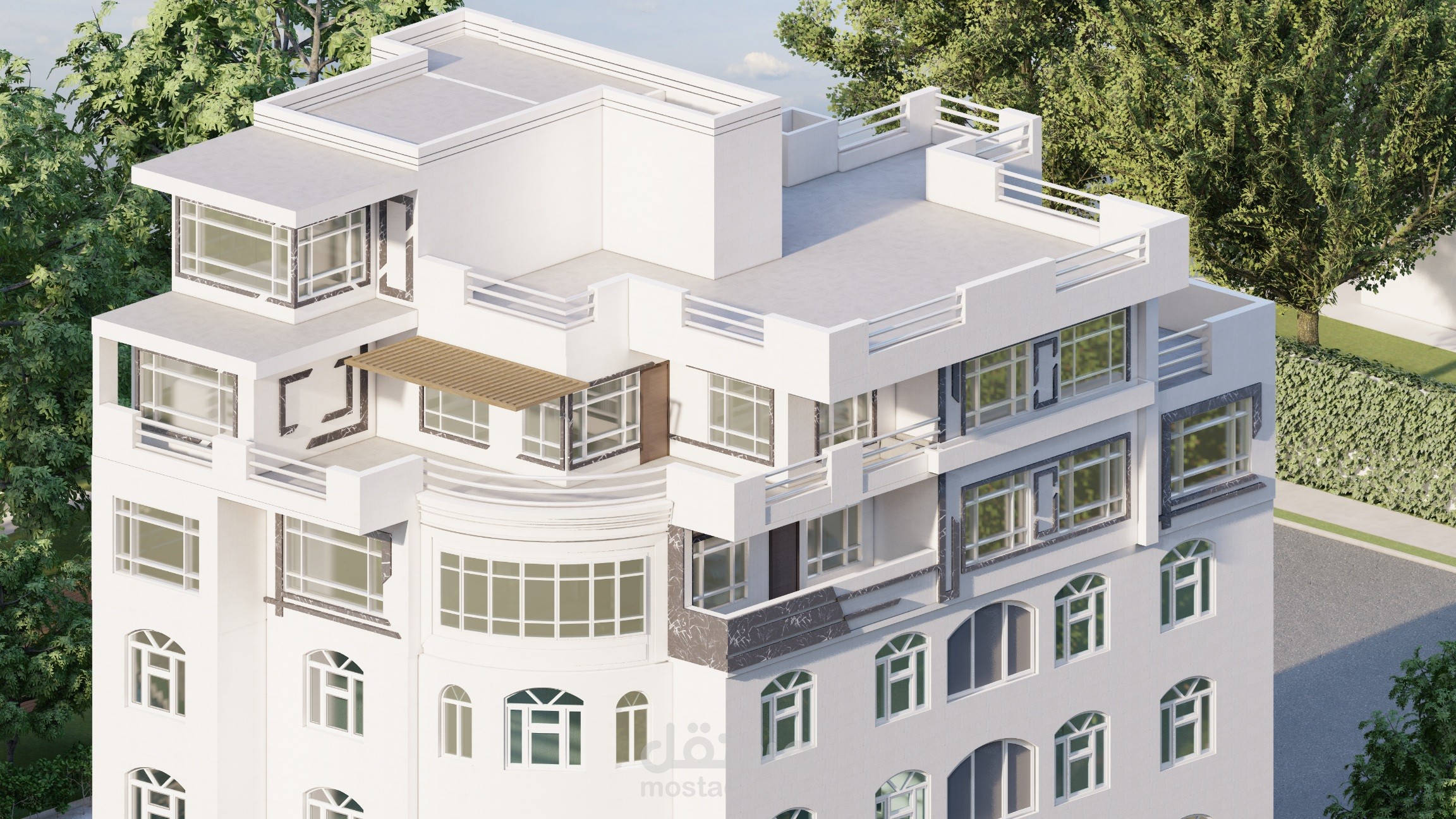 تصميم فيلا  حديثه كملحق سقف لعماره سكنيه كلاسيكيه