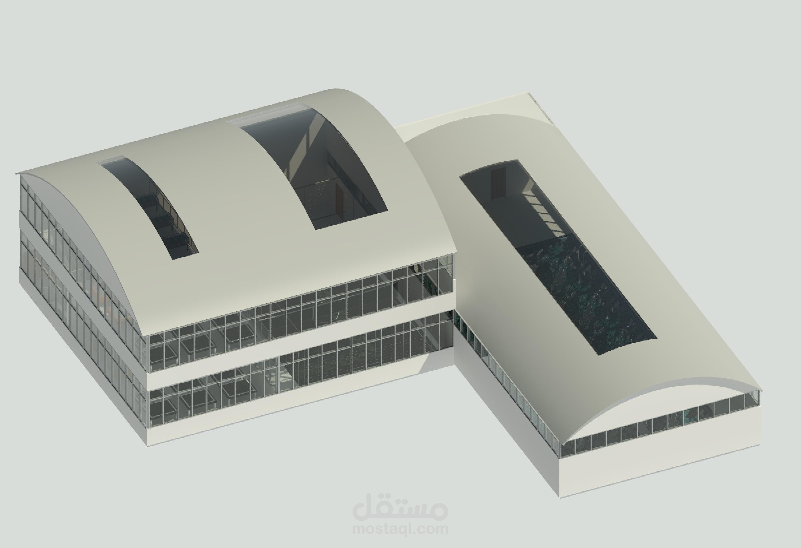 تصميم هنجر خارجي كمجمع رياضي مصغر تابع لشركه خاصه