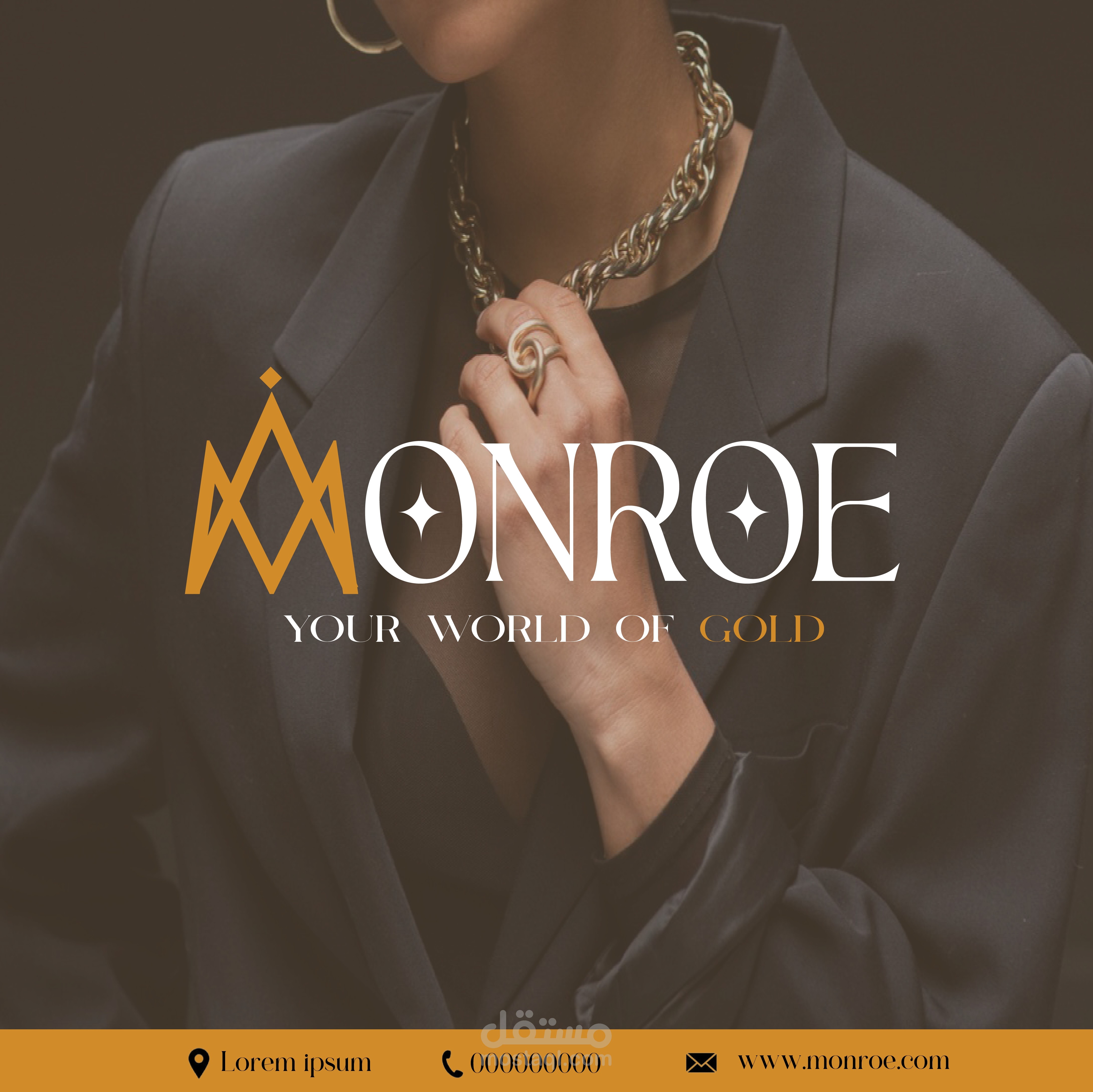 Monroe , براند لاكسسورارات الذهب ، لوجو، بزنس كارد وبوسترات سوشل ميديا