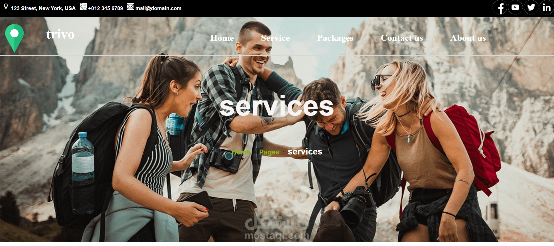 صفحة home لموقع سفر