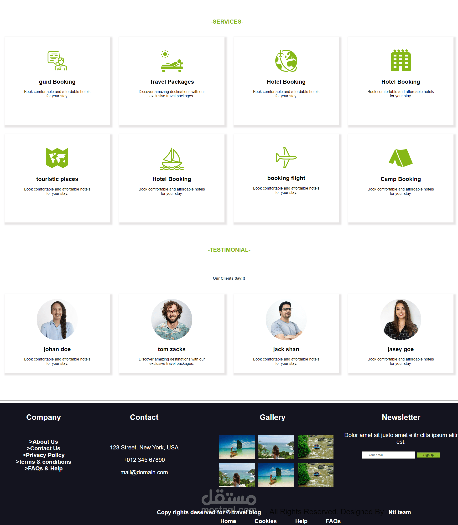 صفحة service لموقع سفريات