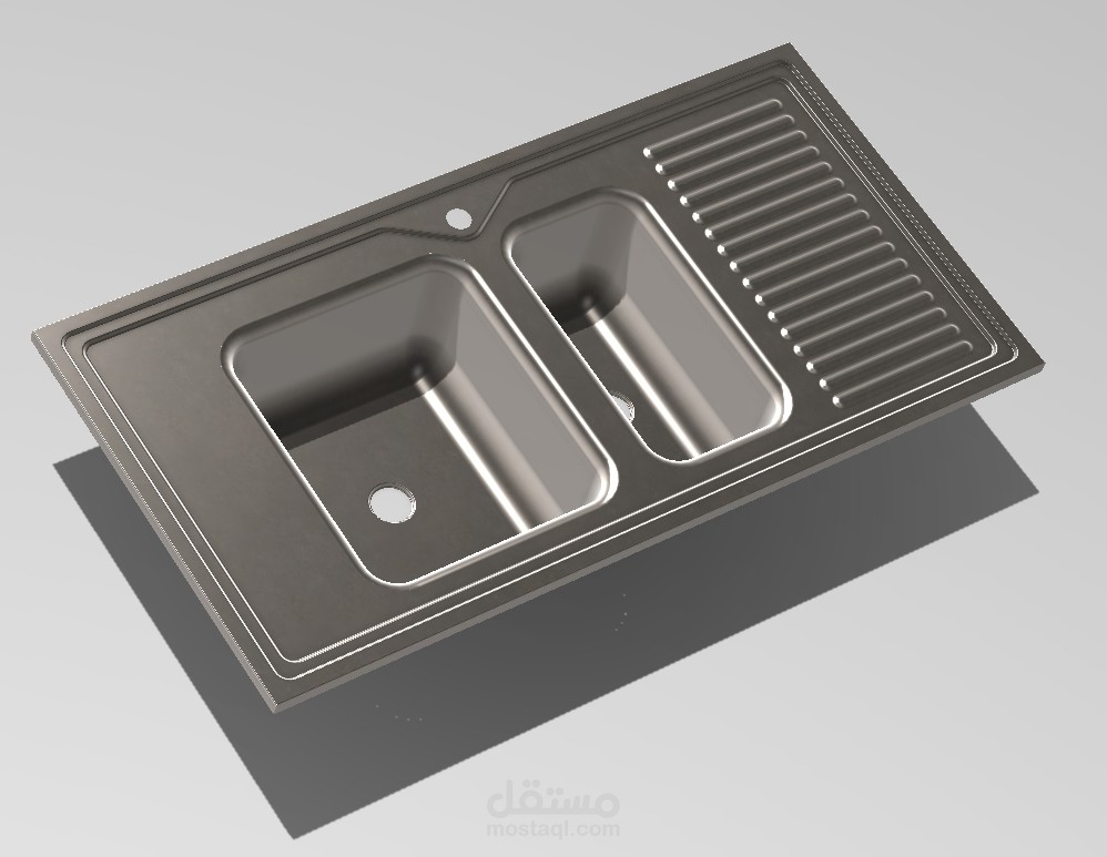 3D rendering of a stainless steel double-basin kitchen sink