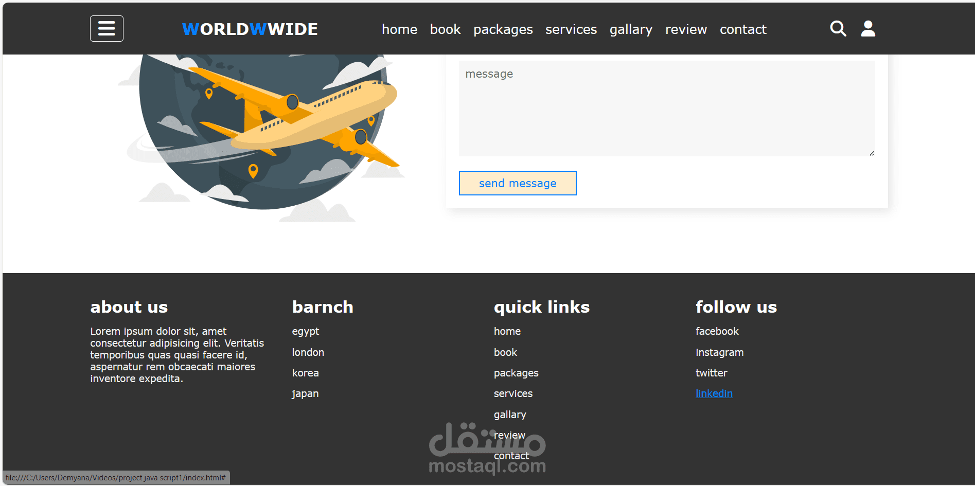 project html, css and javascript