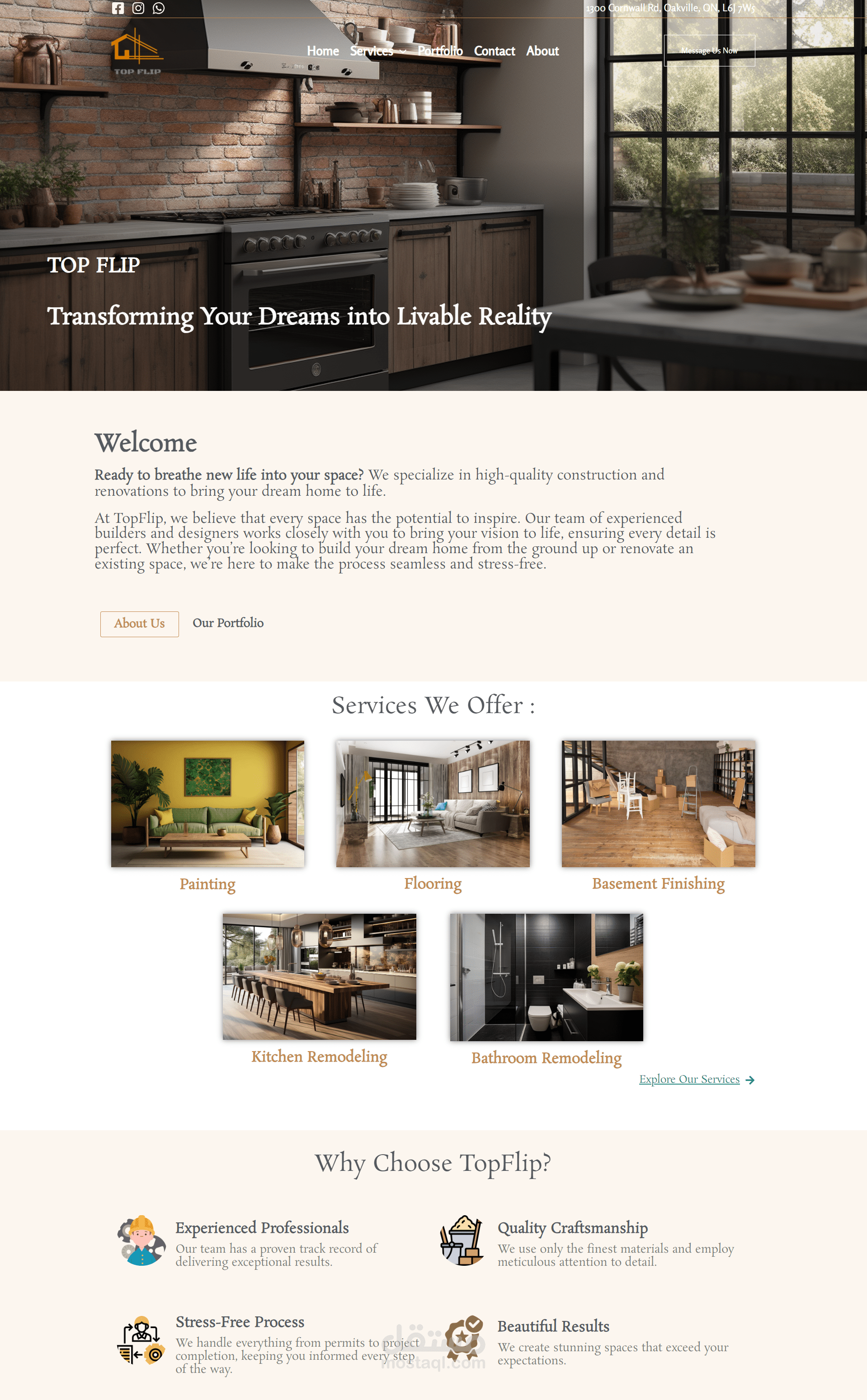 تصميم موقع الكتروني لشركة بكندا مقاولات Construction & Renovation باستخدام WordPress