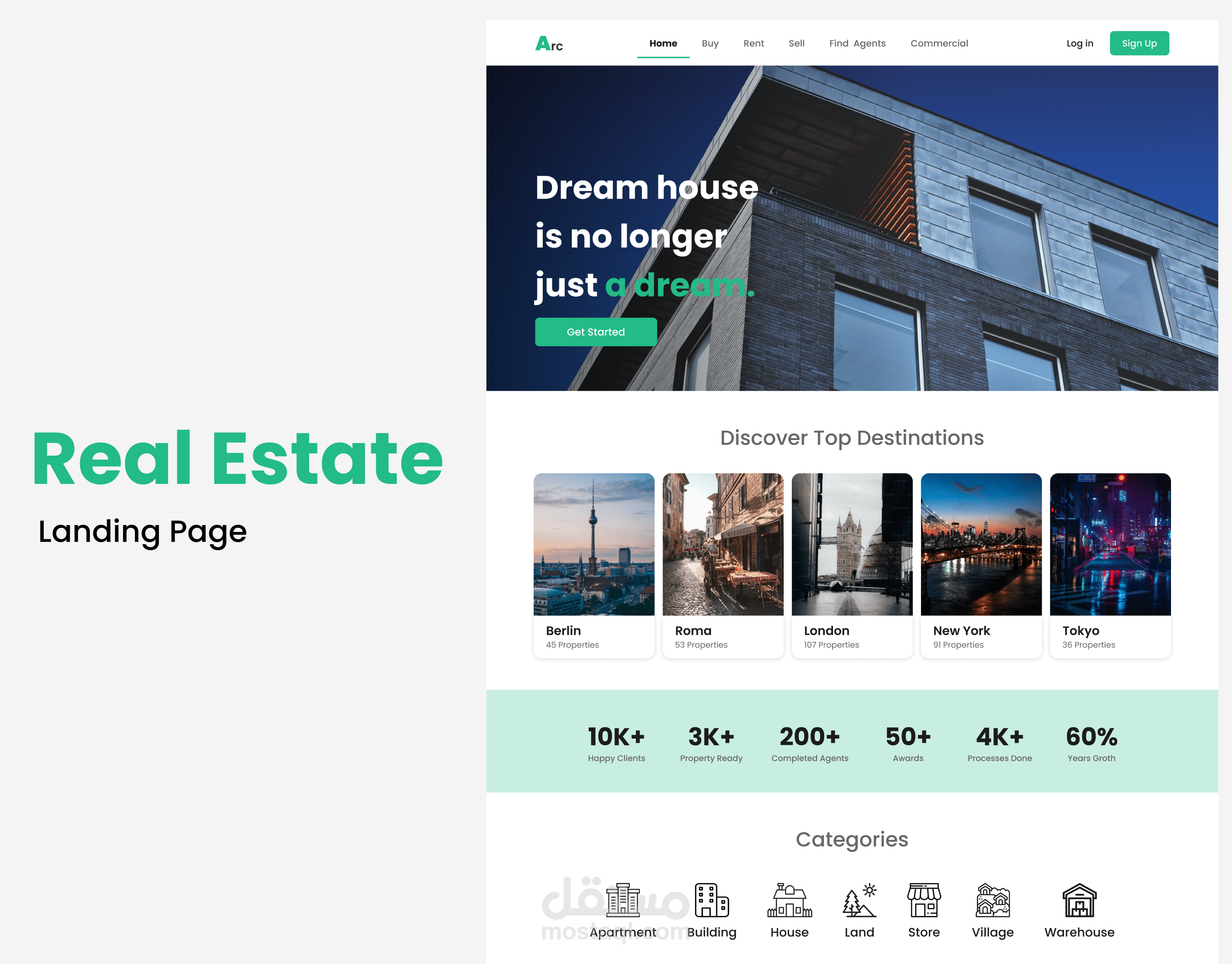 موقع شراء وايجار الغرف والمنازل Booking Real Estate Landing Page