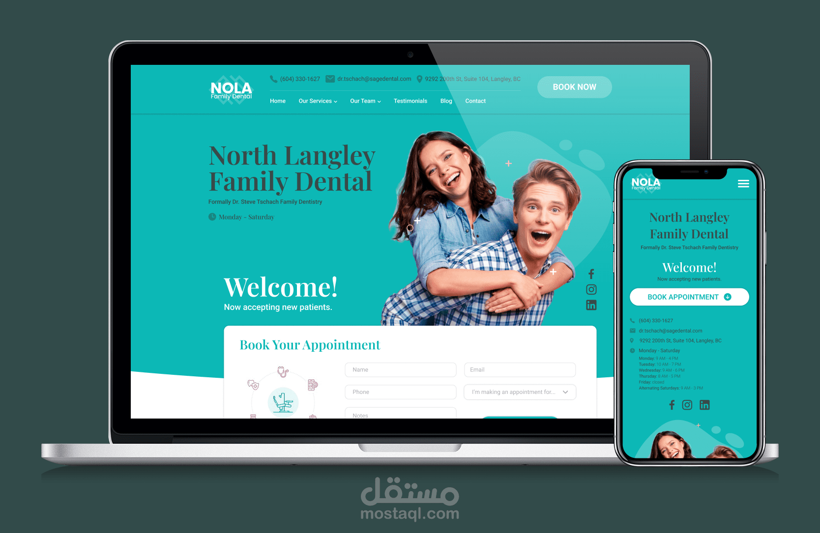 NOLA - إعادة تصميم موقع طبيب أسنان عائلي