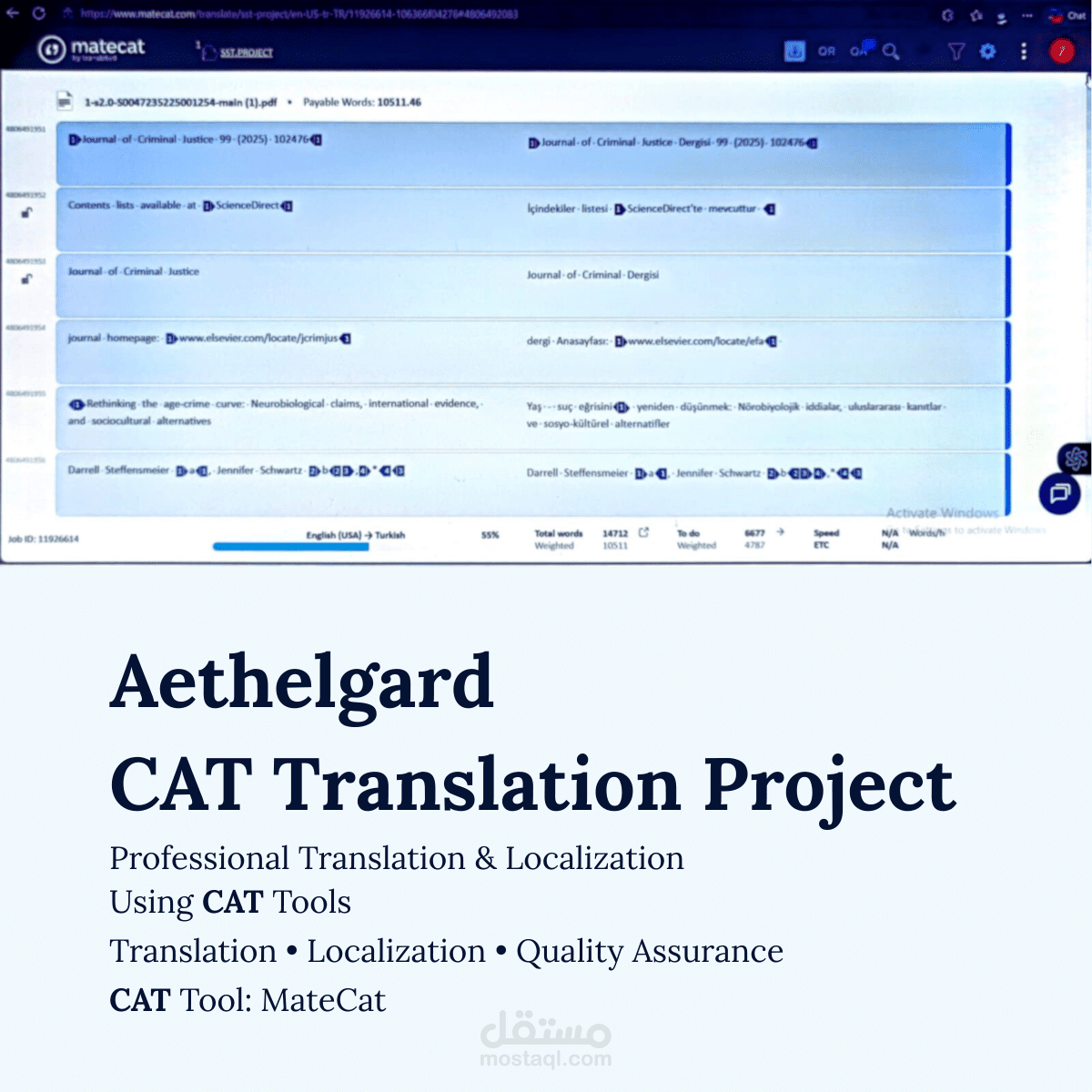 مشروع ترجمة احترافي باستخدام أدوات CAT (Smartcat & MateCat)