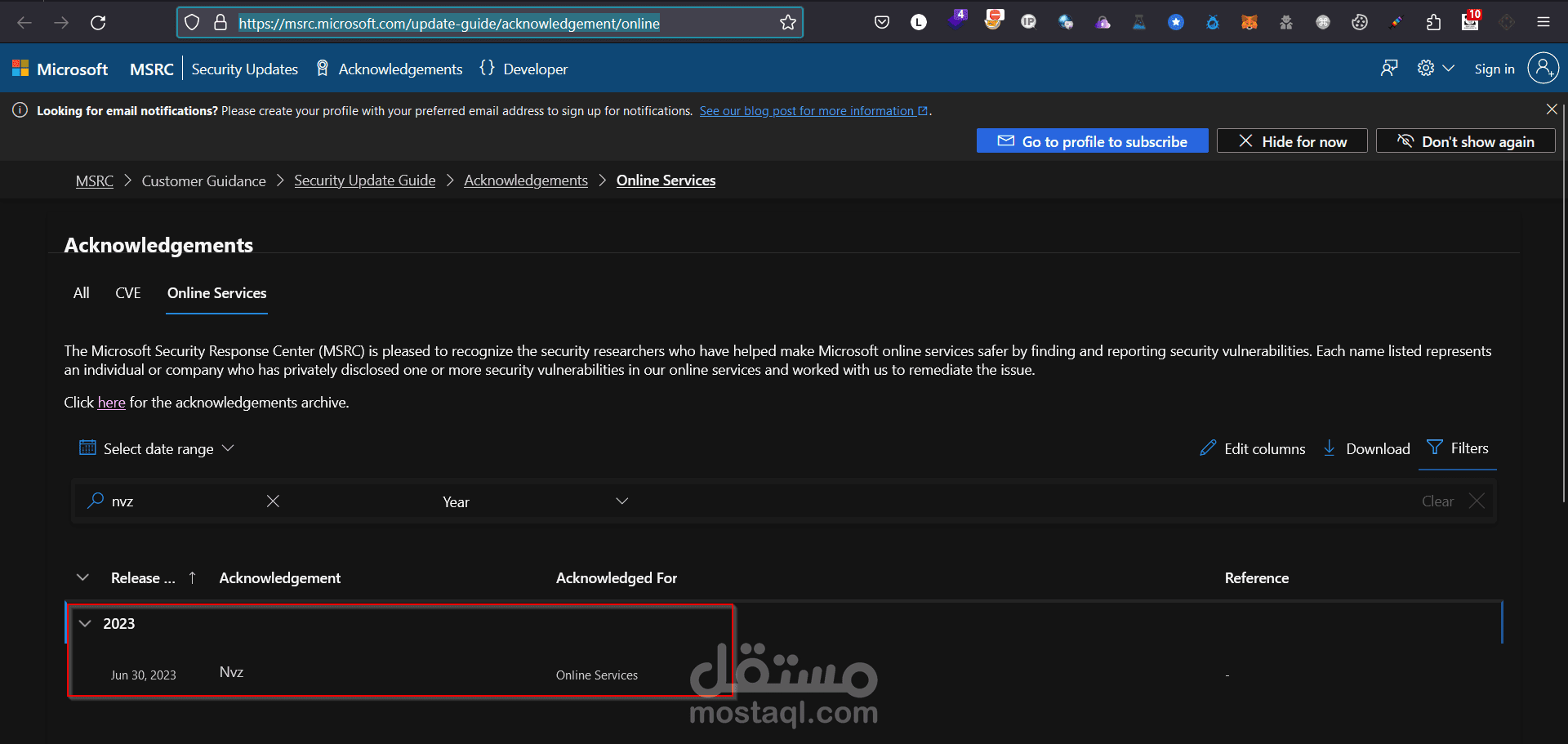 Microsoft Acknowledgment