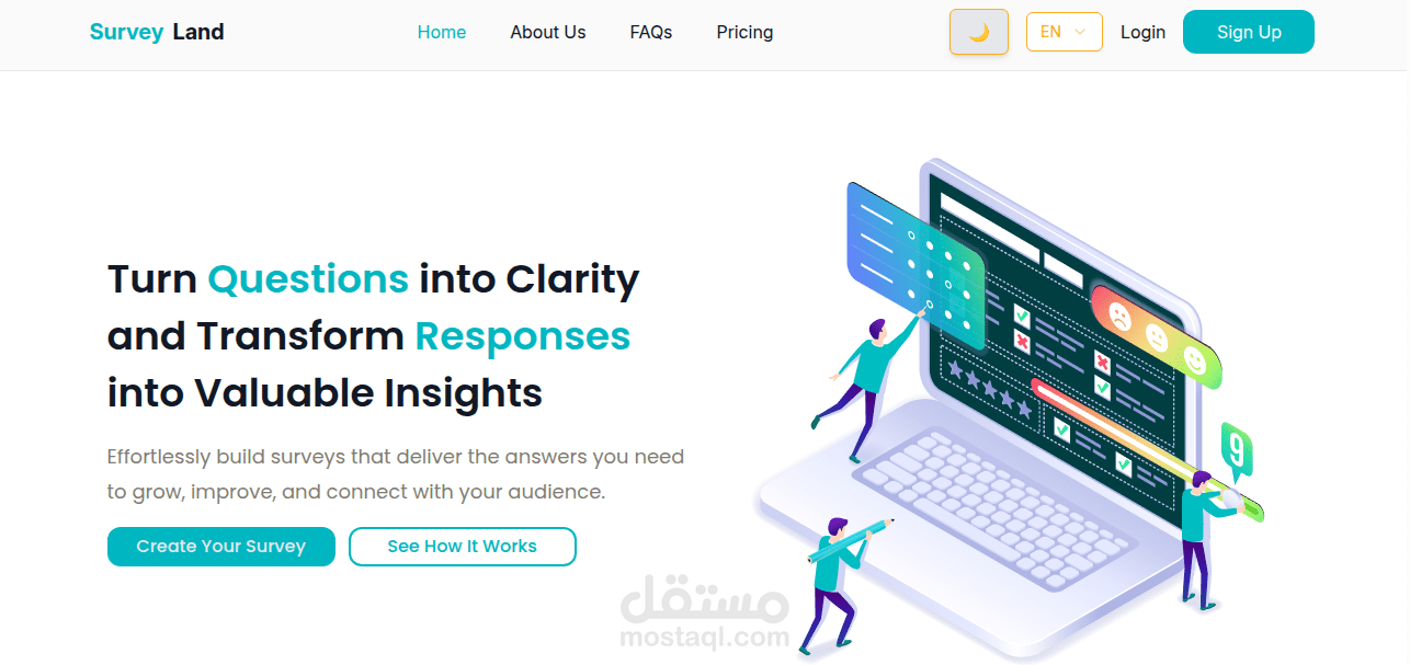 SurveyLand Dashboard – لوحة تحكم تفاعلية لإنشاء وإدارة الاستبيانات