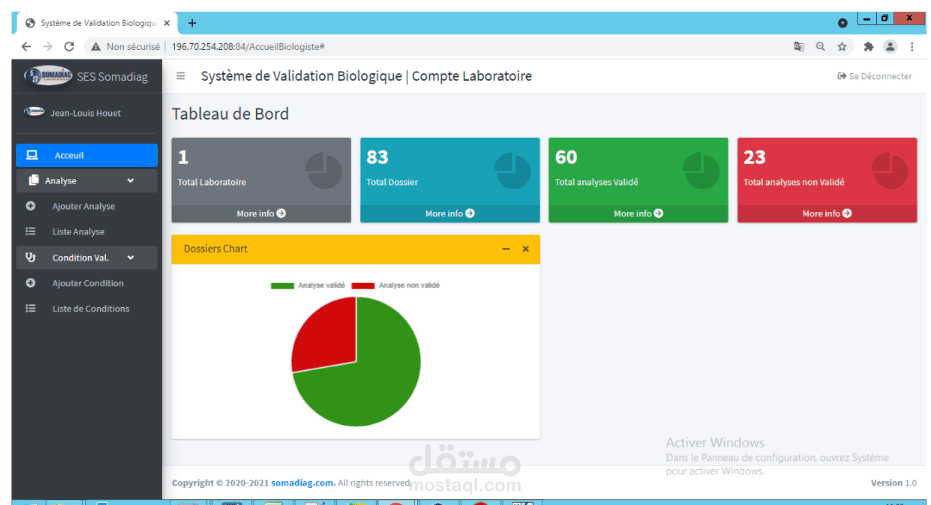 تطوير système expert من اجل موافقة على التحاليل المخبرية بيولوجيا