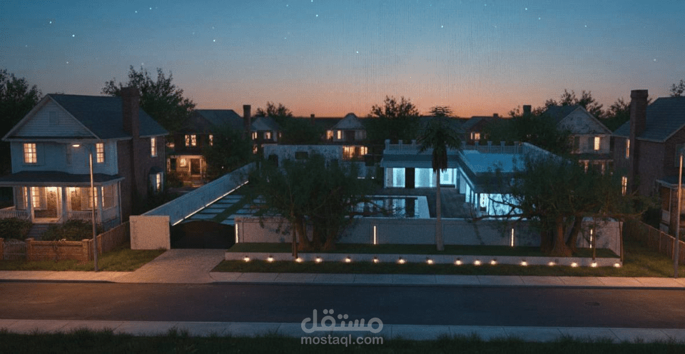 تصميم خارجي كلاسيكي متكامل (فيلا سكنية وتجارية) | إخراج واقعي فائق الدقة