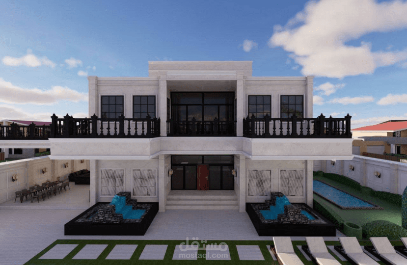 تصميم خارجي كلاسيكي (سكني وتجاري) | لاندسكيب ذكي لمساحة محدودة