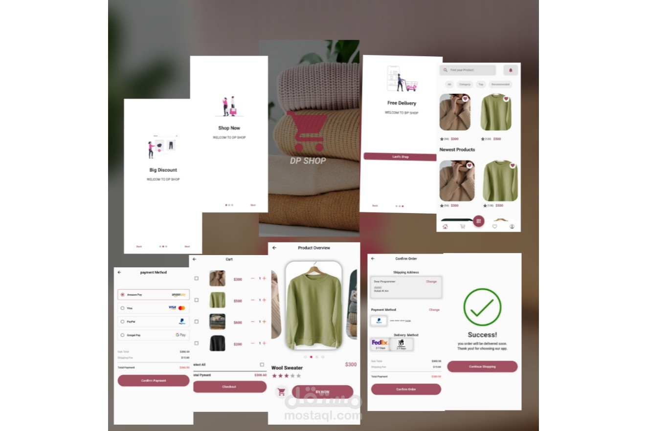 تطبيق تسوّق للملابس — تصميم UX/UI احترافي وتطوير كامل باستخدام Flutter لتجربة شراء سلسة وسريعة.
